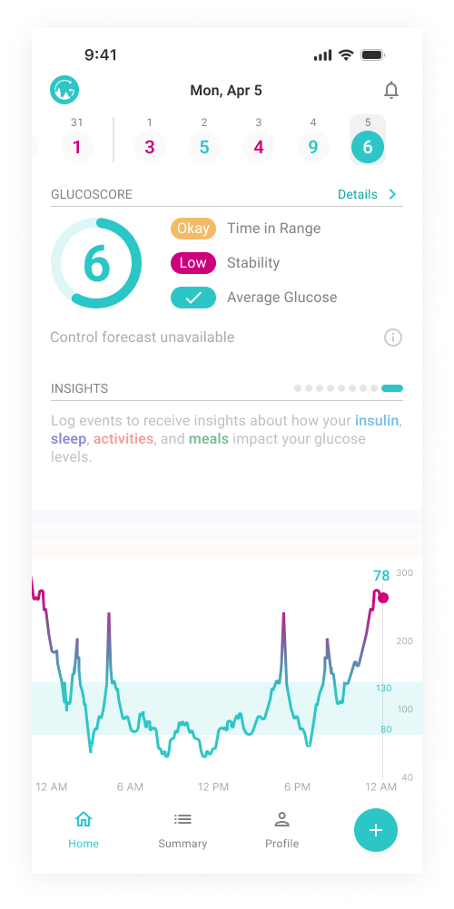 GlucoSense redesigned screen 1