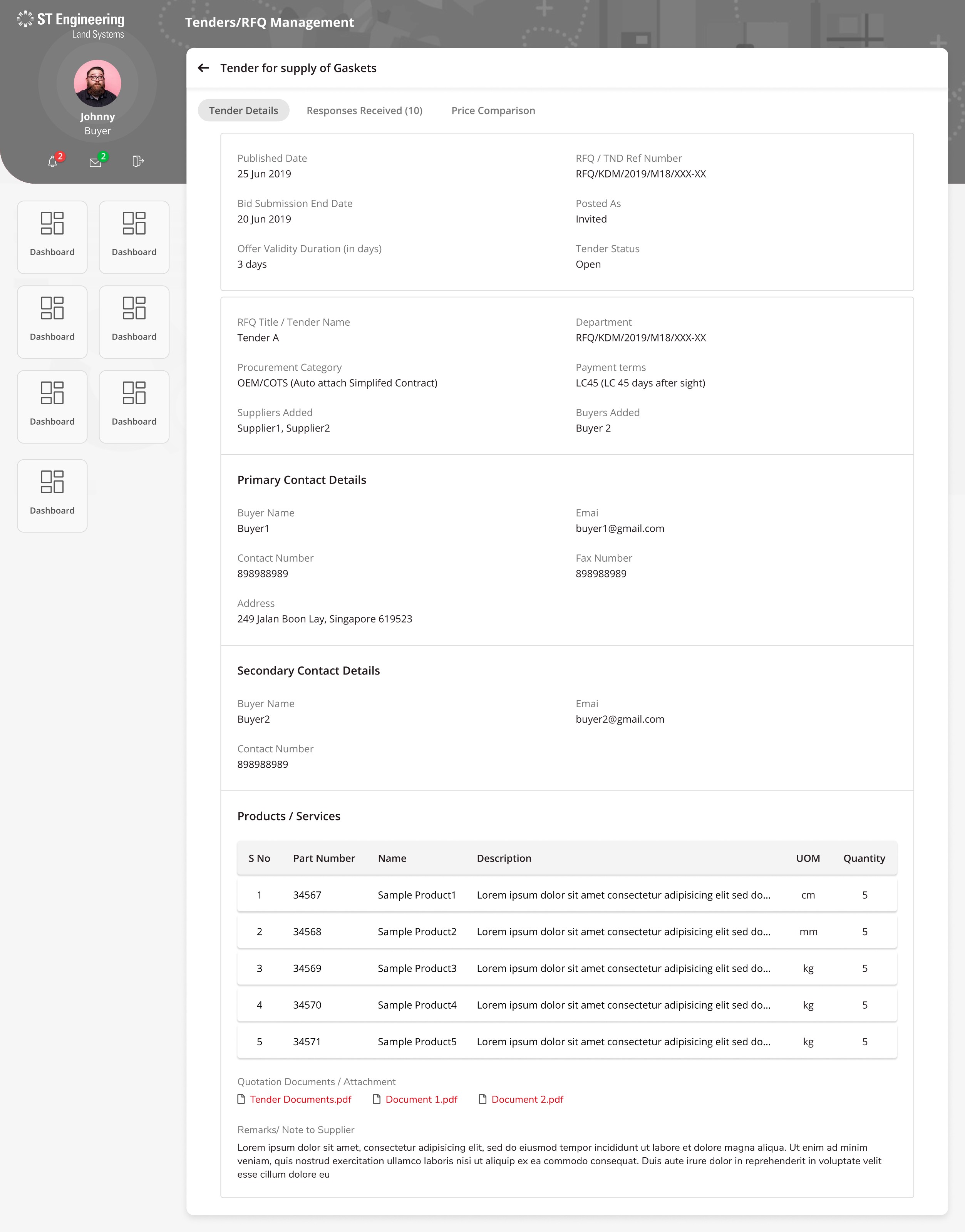 Buyer Tender Detail
